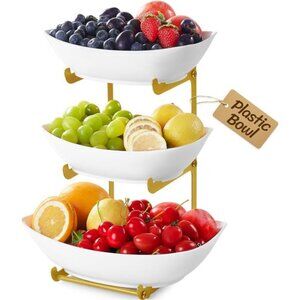 3 tier fruit basket stand kitchen countertop plastic serving tray dessert holder